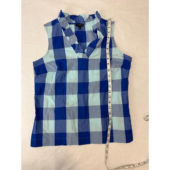 Twee Talbots Women's Ruffle Blouse Checkered Sleeveless Plaid Blue Preppy Small - Picture 3 of 6